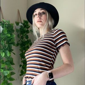 Striped black/cream/burnt orange T shirt/size S